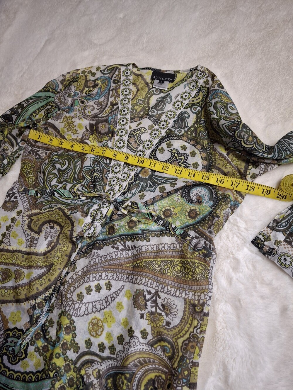 Athleta Cotton Silk Paisley Cinch Waist Cover-Up Tunic Dress Women Size Small - Picture 13 of 16